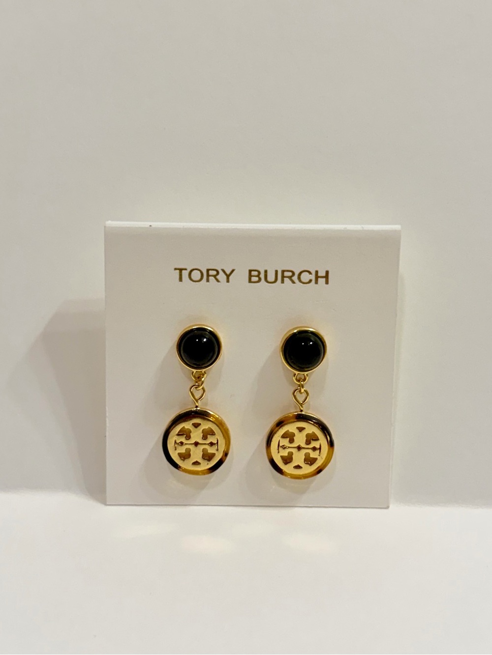 Tory Burch Tortoise Shell Gold and Black Drop Earrings